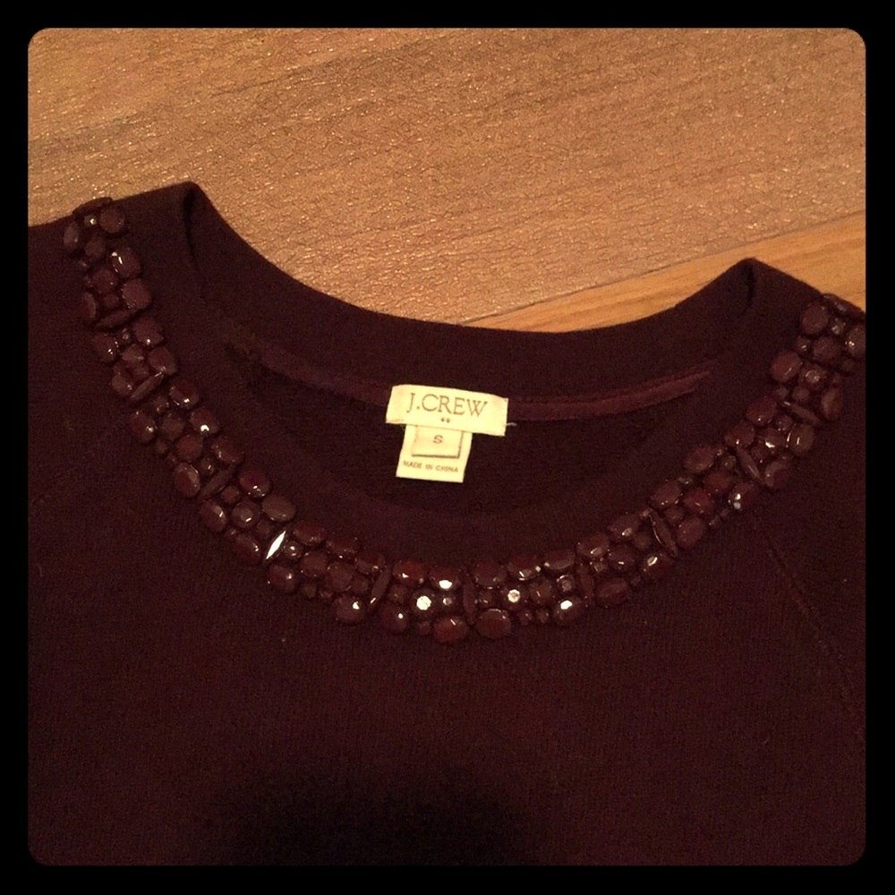 JCREW burgundy long sleeve with bedazzled neckline